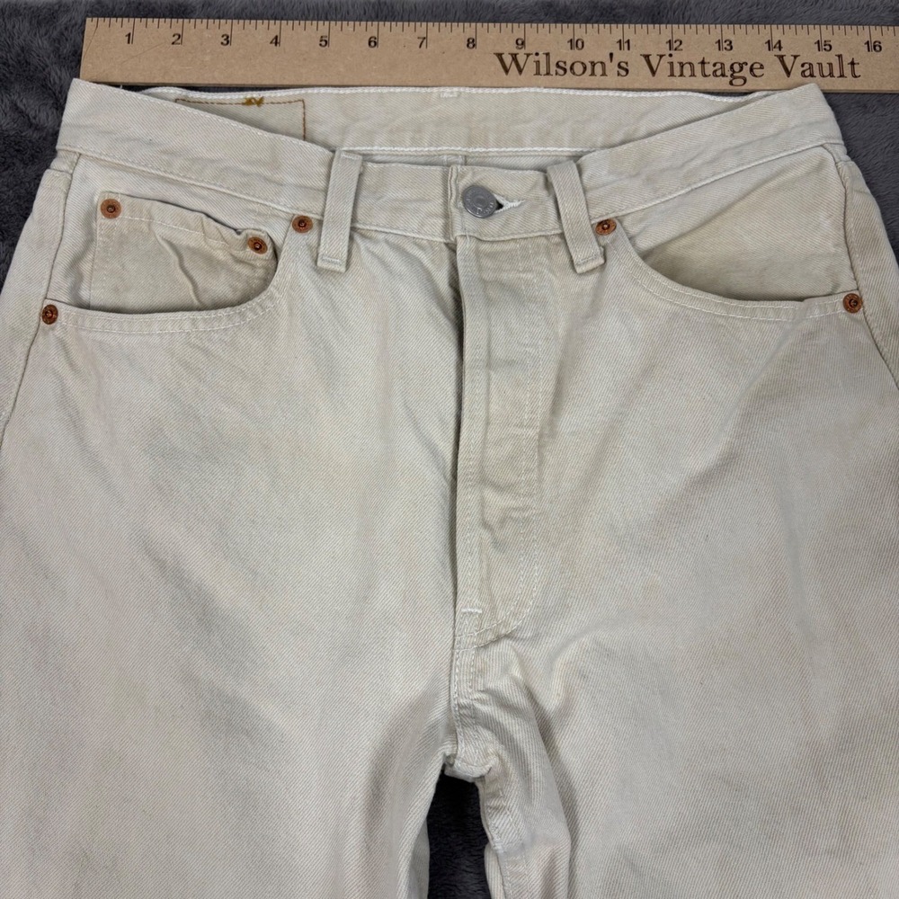 Levi's Jeans Mens 30 Cream 501 Original Fit Straight Leg Button Fly Off-White - Picture 6 of 10